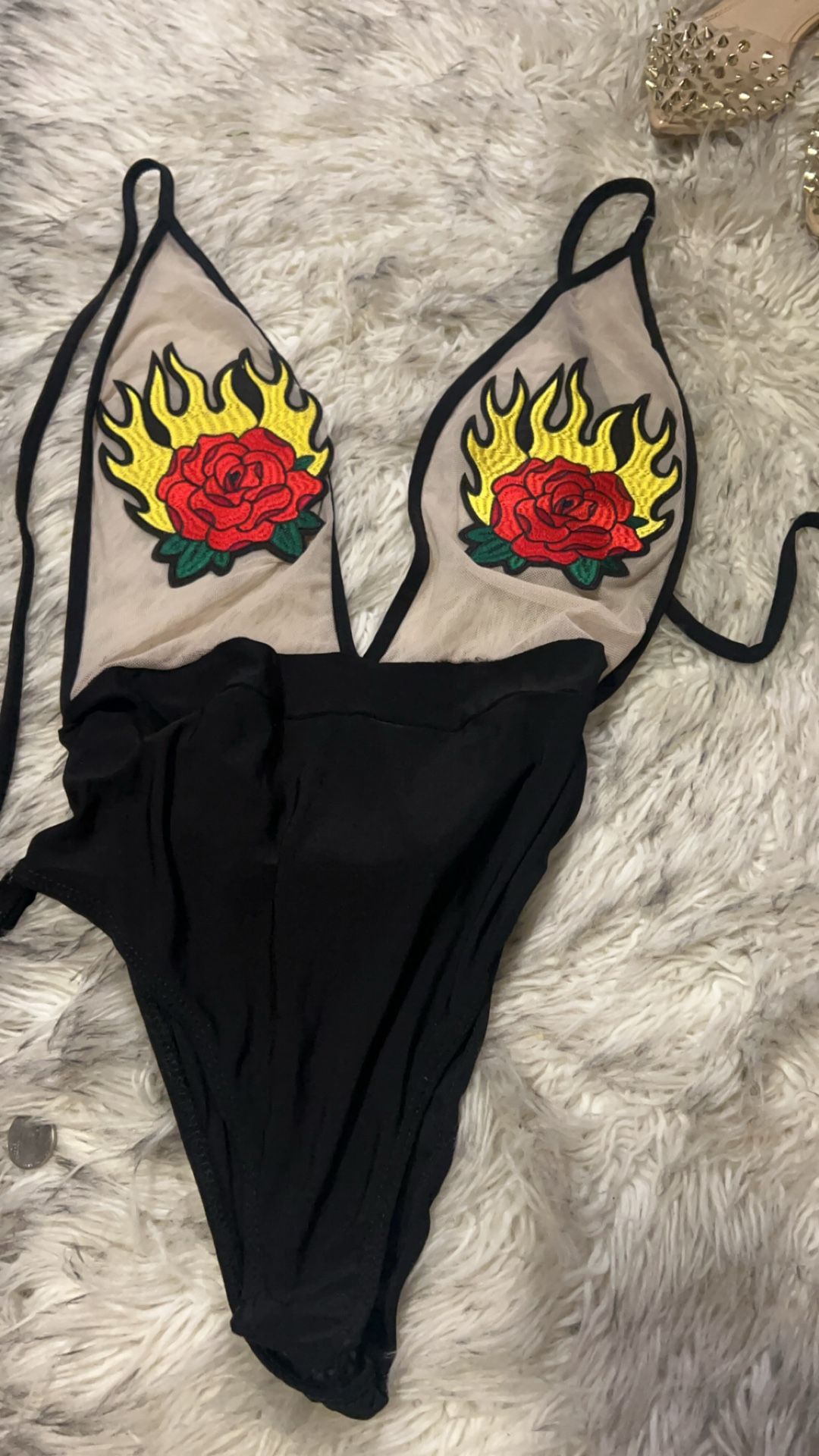 Low Cut Fire Symbol Bodysuit 