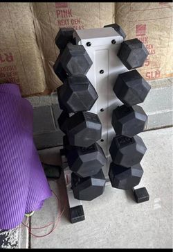 CAP Dumbbell Set with Rack, Rubber Coated Hex Free Weight Set | 100–300 lb