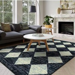 Lahome 5x7 Black Rug Checkered Non Slip Living Room Large Washable Area Rug Washable Rugs for Bedroom Mat Checkered Soft Non Slip Stain Resistance Ind