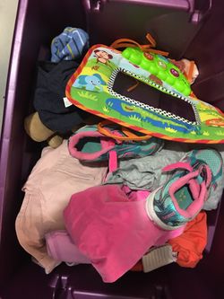 Wholesale lot of baby and toddler clothes size from 0 to 3 yrs old, shoes and a sound mirror in the lot.