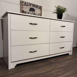 Living Spaces White 6-Drawer Dresser w/ Silver Knobs