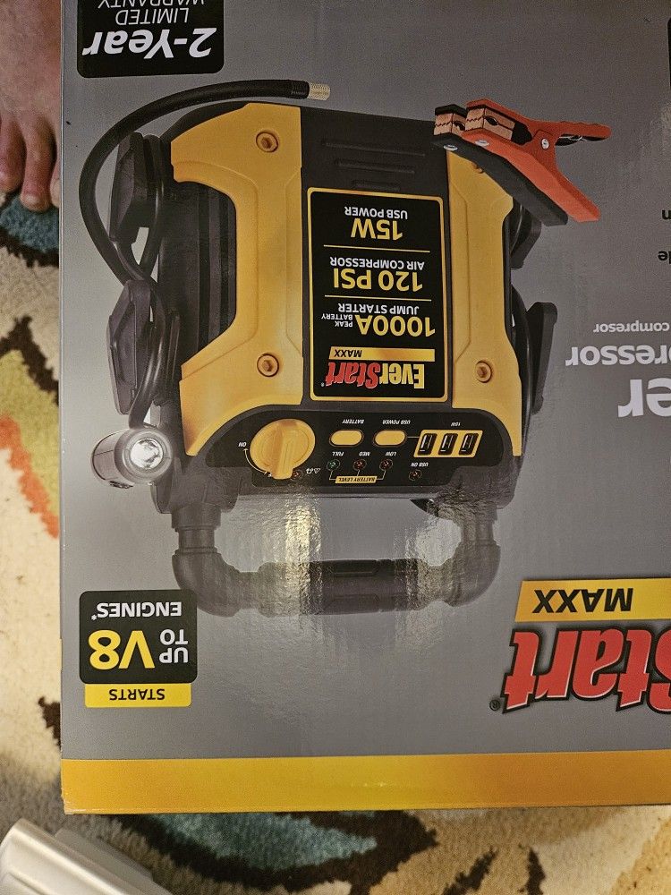 Battery Jump Box. With Tire Pump And Light
