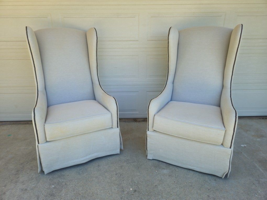 Pair of Bernhardt Upholstered Wingback Armchairs w/Nailhead Feature