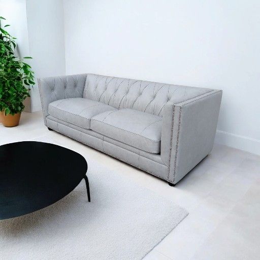 Brand New Chesterfield Gray Leather Sofa Couch - Free Delivery!