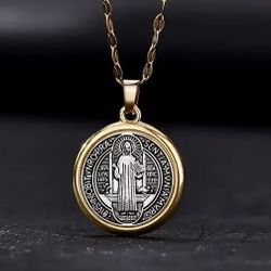 STAINLESS STEEL SAINT BENEDICT MEDAL WITH CHAIN 