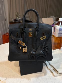 Birken Hermes 25 gold noir hand bag