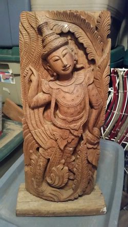 Large hand carved teak wood Buddha sculpture
