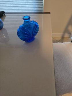 Blue Glass Bud Vase with Swirl Pattern