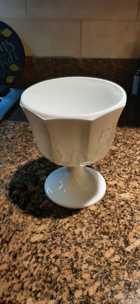 Milk Glass Octagon Pedestal Fruit Bowl
