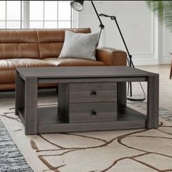 MINCETA Coffee Table,Modern Wooden Rectangle Coffee Tables with Storage, 2 Drawer Center Table for Living Room, Espresso, Dimensions (L x W x H) 24.00