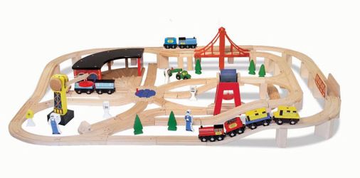 Melissa and Doug Wooden Railway Train Set (with lots of extras)