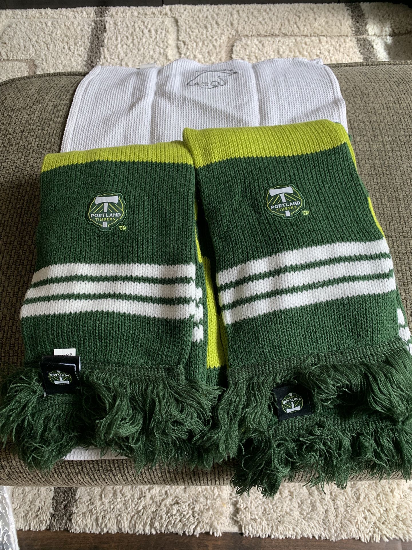 Two Portland Timbers Scarves Plus Lanyard. 
