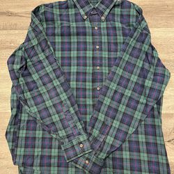 Vintage L.L. Bean Traditional Fit Green Plaid Flannel Fleece Lined Shirt Large