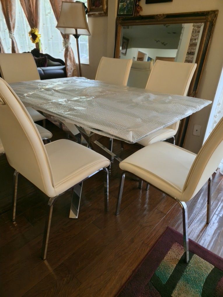 Modern Glass Dinner Table, Set