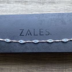 Zales Aquamarine, Silver Bracelet - Bought at Zales Store, In Person, For Smaller Wrist, It  Is 6.5 Inches