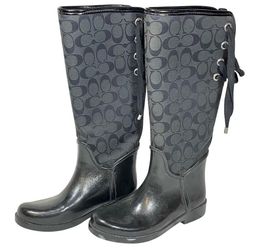 Coach Tristee Signature C Tall Lace-Up Corset Rain Winter Boot Womens 7B Black