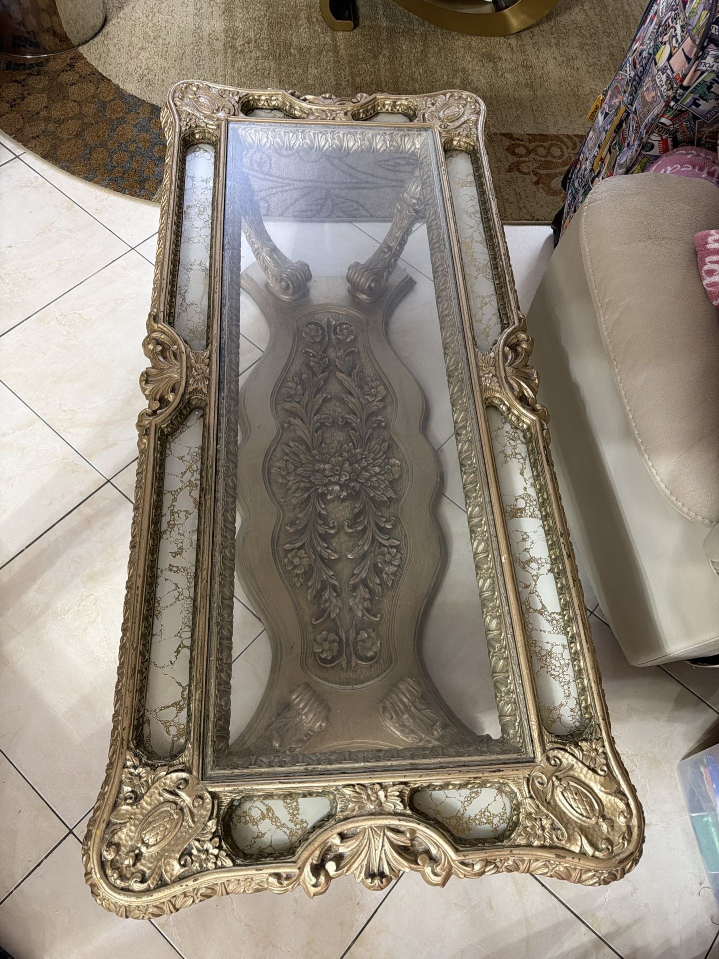 Vintage Rococo Gold Glass-Top Coffee Table & End Table Set – Ornate, Luxurious, Timeless