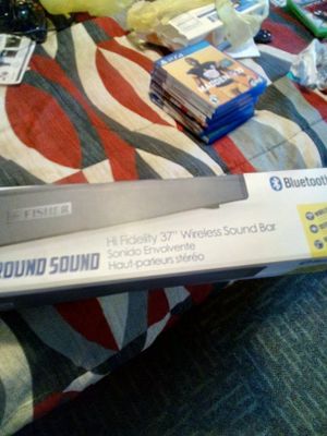 Photo Brand New used Fisher sound bar with remote and Bluetooth must go goes to a 37 inch TV and a 40 inch TV 60 watts asking 30