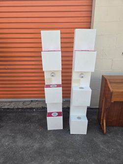 Pair of Modern Stacked Cube Tower Floor Lamps