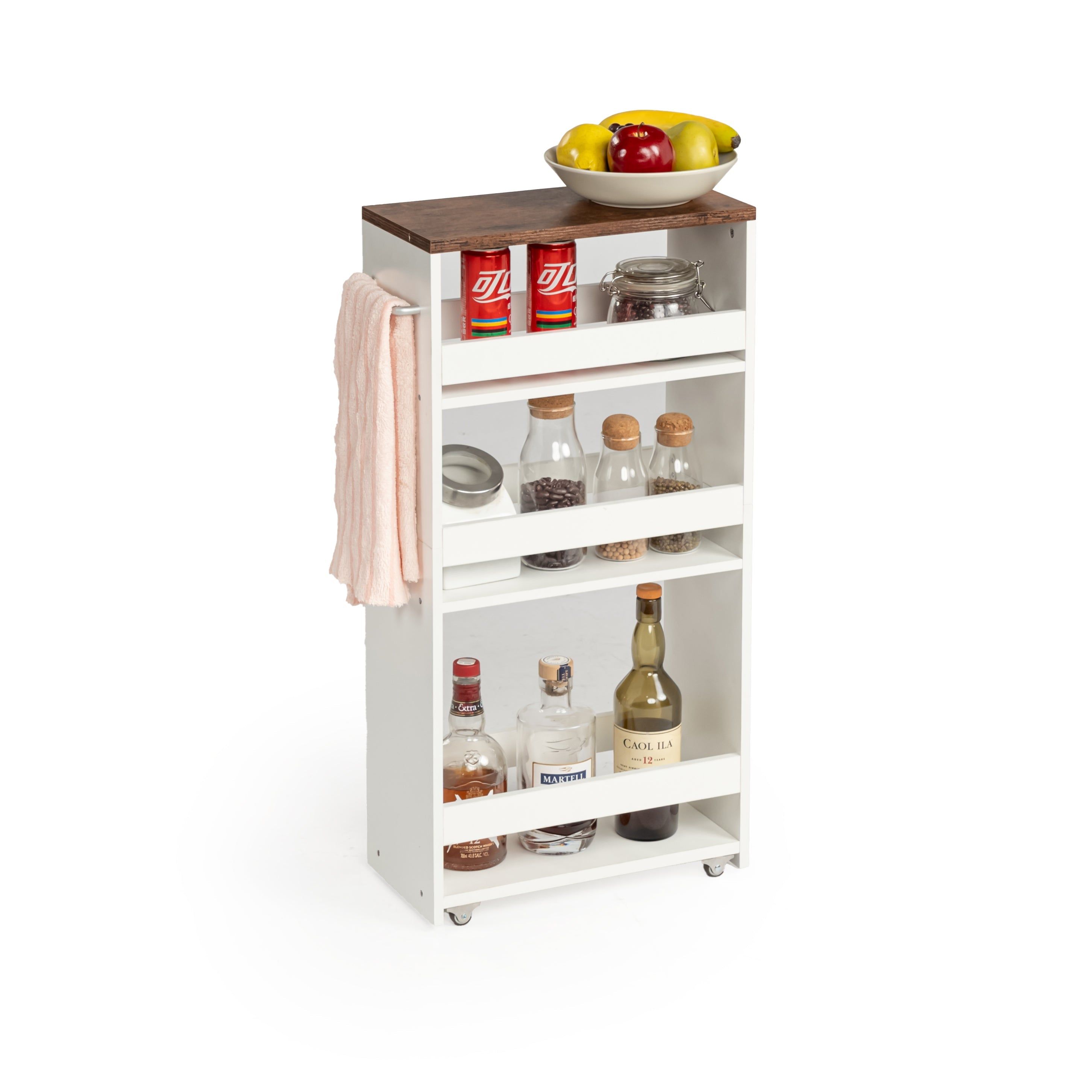 Skan Modern Rolling Kitchen Storage Cart with Shelves & Drawers