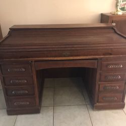 Tiger oak roll top desk