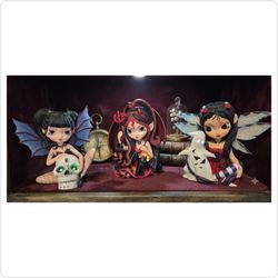 Set of 3 Spooky Goth Fairy Collectibles with LED Light-Up Skull & Ghost