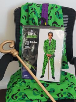 Spirit Halloween DC Comics Batman The Riddler Villain Suit ( Jacket Pants Tie and Cane ) costume Halloween