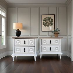 Set Of Drexel Solid Wood Night Stands End Tables Cream White Wood 