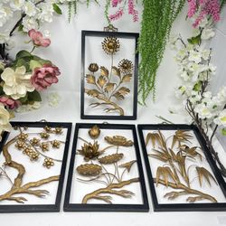 Vintage Mid-Century Asian 3D Metal Wall Art – Set of 4 – 13”