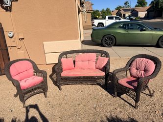 Outdoor Patio Faux Wicker Furniture Set - Loveseat and Two Chairs