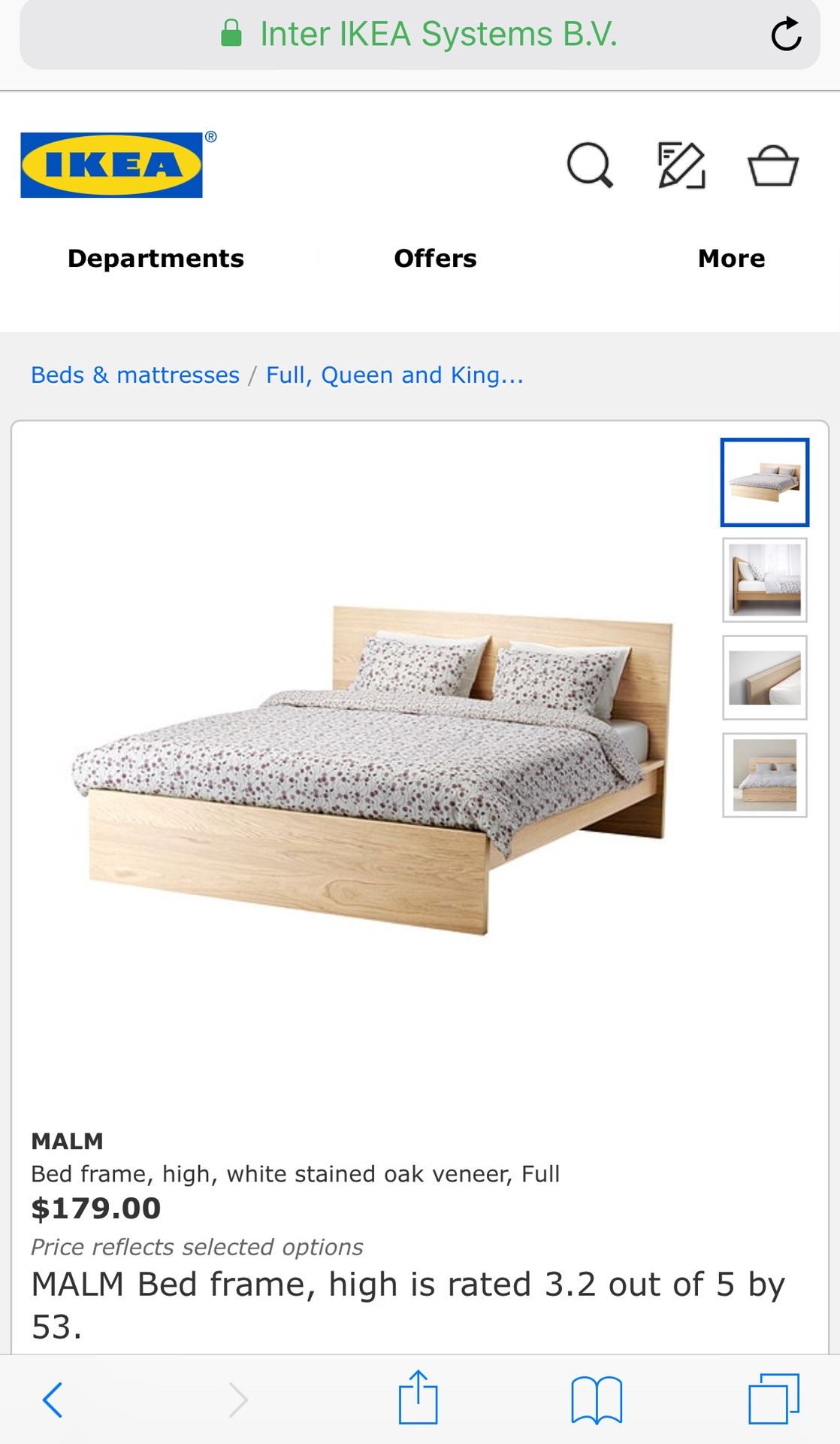 IKEA Malm bedroom set-full bed, and 2 night stands (2-drawers)