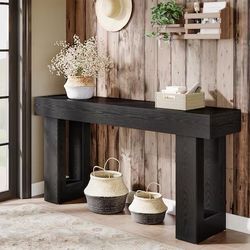 Tribesigns 63-Inch Long Console Table, Farmhouse Entryway Table for Entrance, Hallway, Living Room（Black)