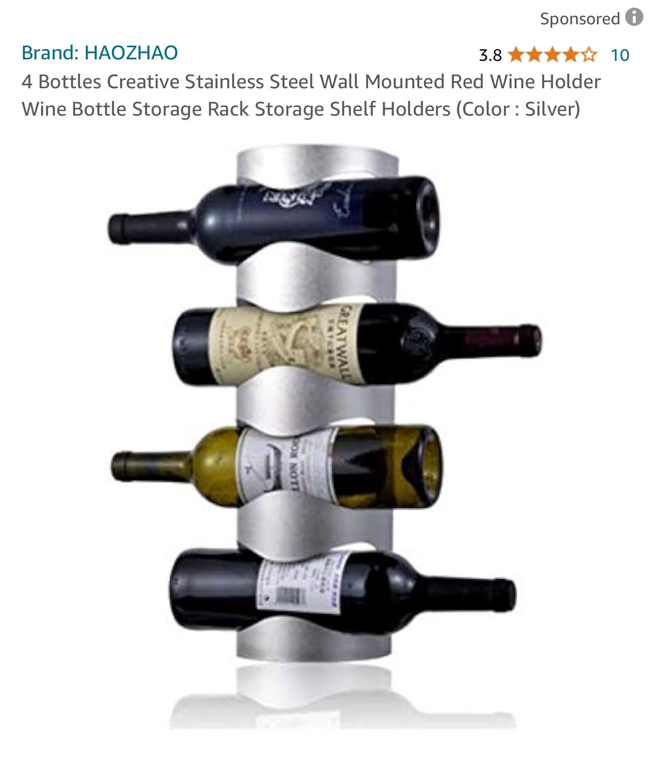 4 X 4 Bottles Creative Stainless Steel Wall Mounted Red Wine Holder Wine Bottle Storage Rack Storage Shelf Holders (Color : Silver)