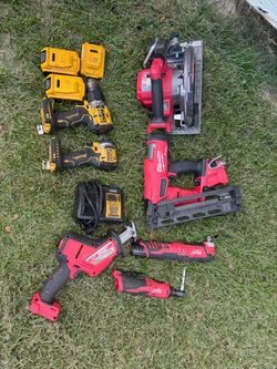 Milwaukee Tools ONLY ( No batteries ) Dewalt set with batteries and charger