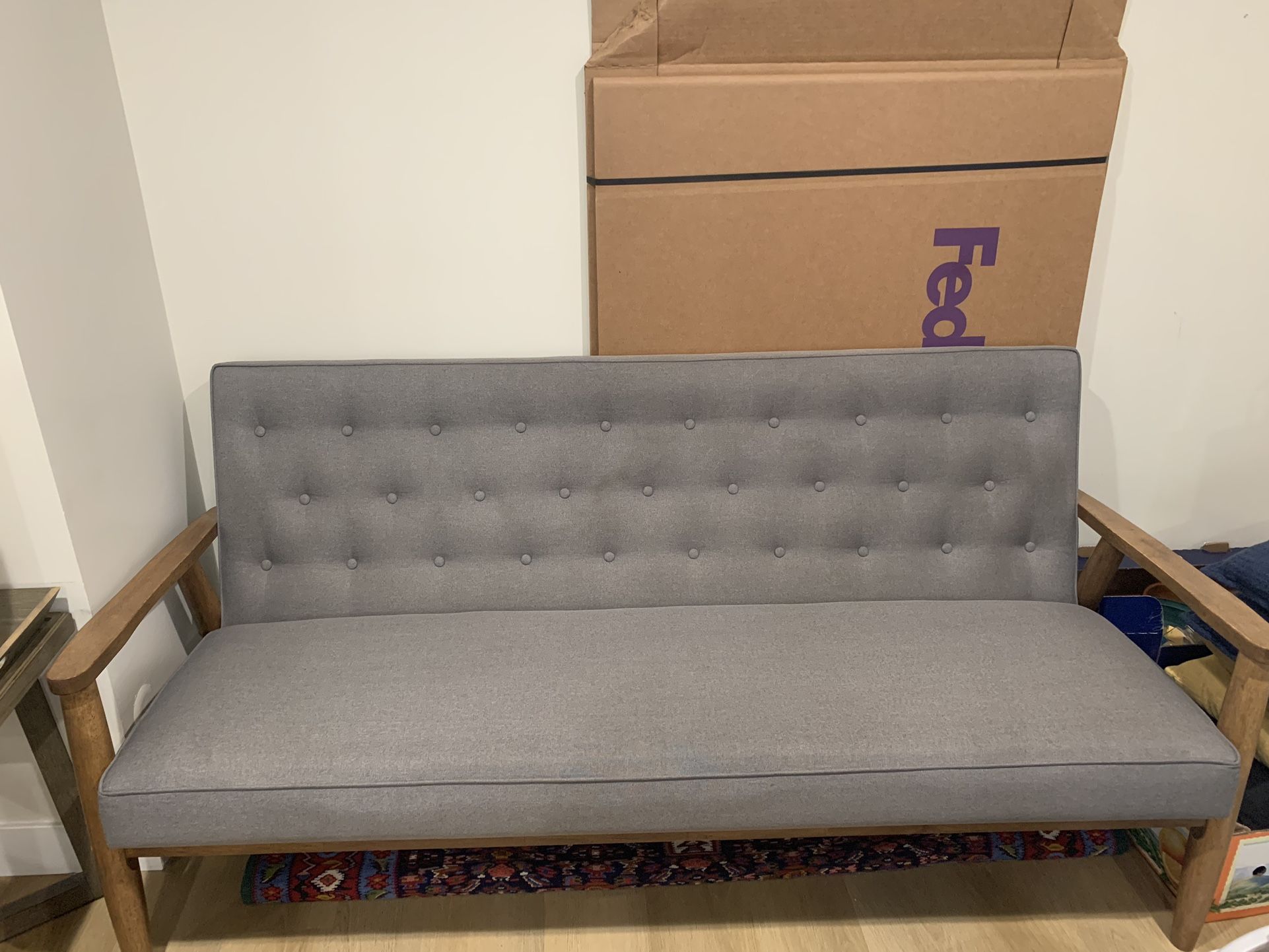 Grey And Wood 3 Seater Sofa/Couch
