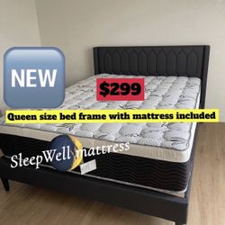 Queen Size Bed Frame With Pillow Top Mattress Included 