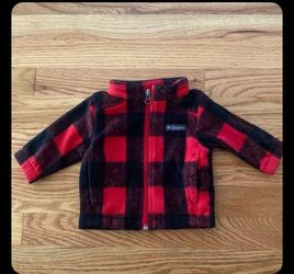 Columbia Printed Fleece Zip Up Jacket Top Kids Children's Baby Size 12 18 Months Boy Girls Plaid Red coat shirt