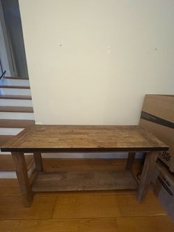 Rustic Wood Console Table with Metal Trim