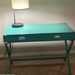 Teal  Writing Desk With Lamp .