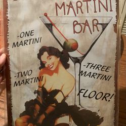 Tin Metal Stirrer’s Martini Bar Sign, 10”w X 16”h
