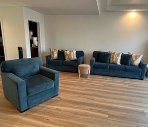 Teal Velvet Sofa, Loveseat, and Armchair Set