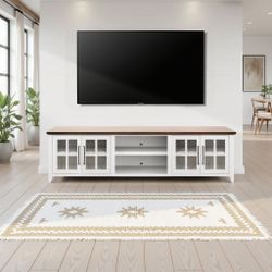 96inches Victoria style TV Table in white and brown color