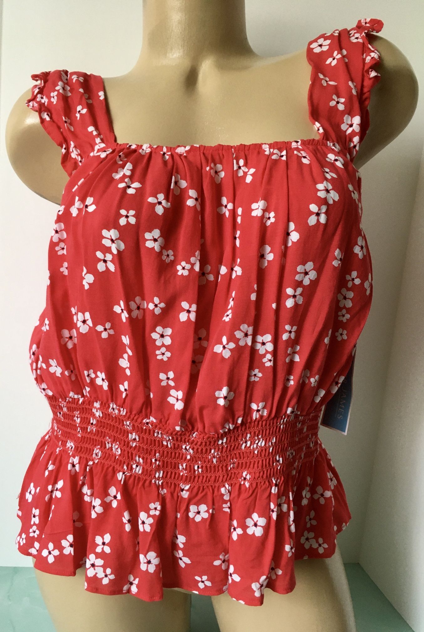 Red Floral Peplum Top, Small 