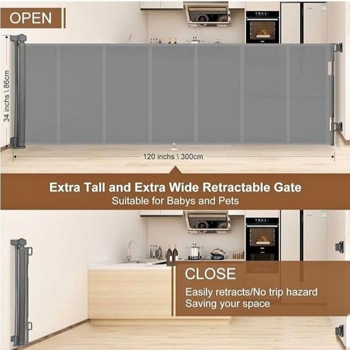 120 inch Retractable Baby Gates 34 inch Tall, Retractable Gate