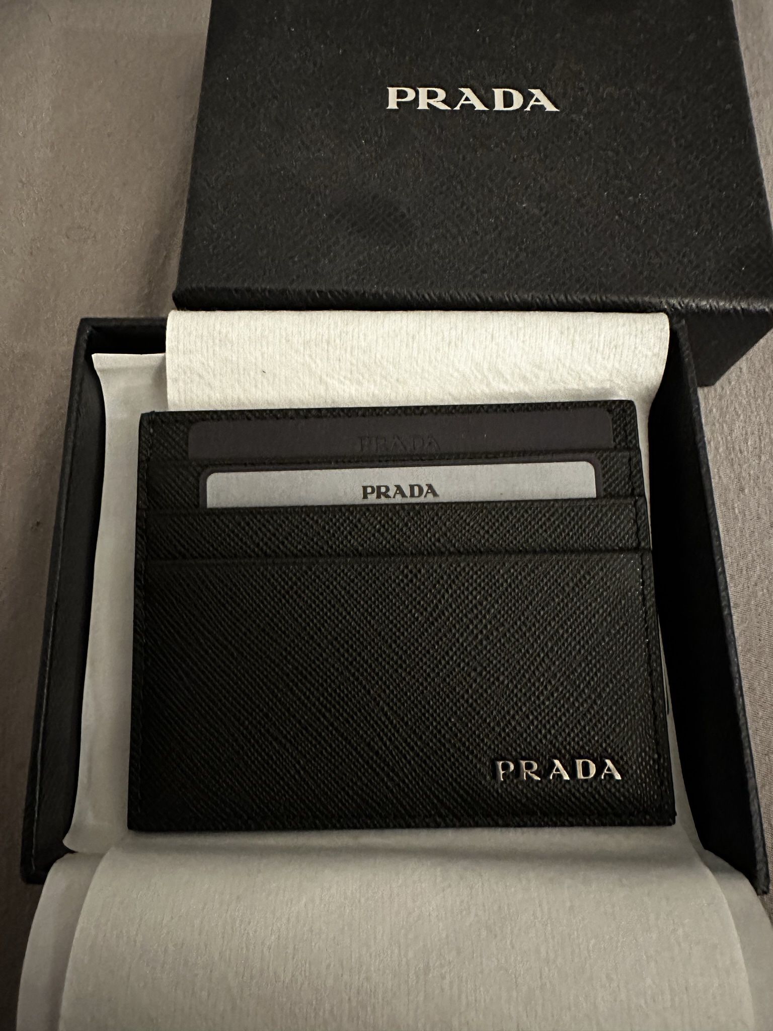 New - Prada Black Leather Card Holder / Wallet New