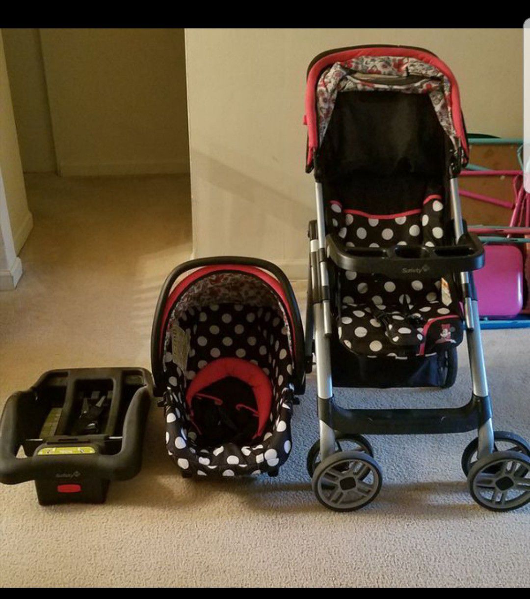 Car seat, base and stroller