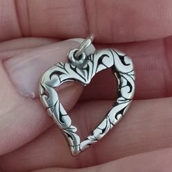 Vtg.Sterling Ornate Open Heart Pendant