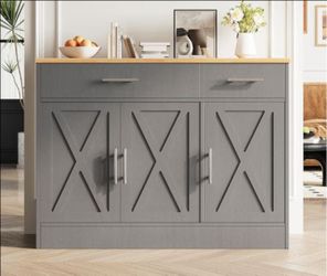Sideboard Buffet Cabinet with Storage, 43” Farmhouse Coffee Bar Storage Cabinet with Drawers and Shelves, Modern Buffet Table for Kitchen, Dining Room