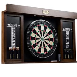 Bristle Dartboard Cabinet Set, LED Lights, Official Size Dart Board, by Barrington Billiards