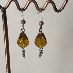 Sterling Silver and Amber Swarovski Crystal Tear Drop Dangle Earrings. 